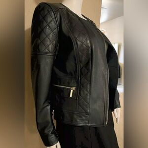 Michael Kors Leather Jacket women, Gold Hardware and Quilted Details- Medium